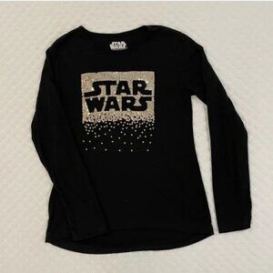 NWT - Star Wars Kids Black Long Sleeve Polyester Sequin Print Casual T-Shirt